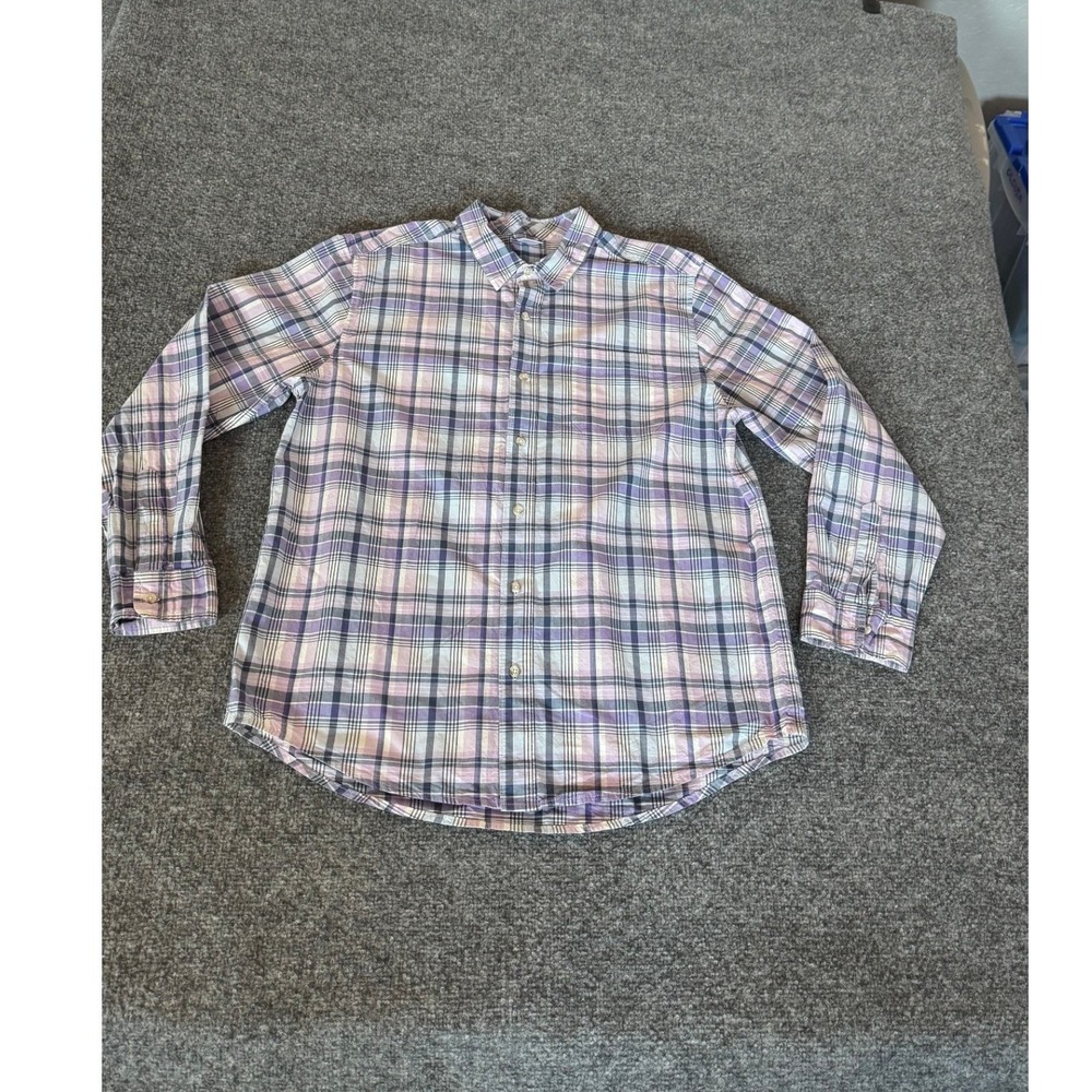 Gymboree Mens Purple Blue Plaid Button Down Shirt Long Sleeve Cotton Size L/G